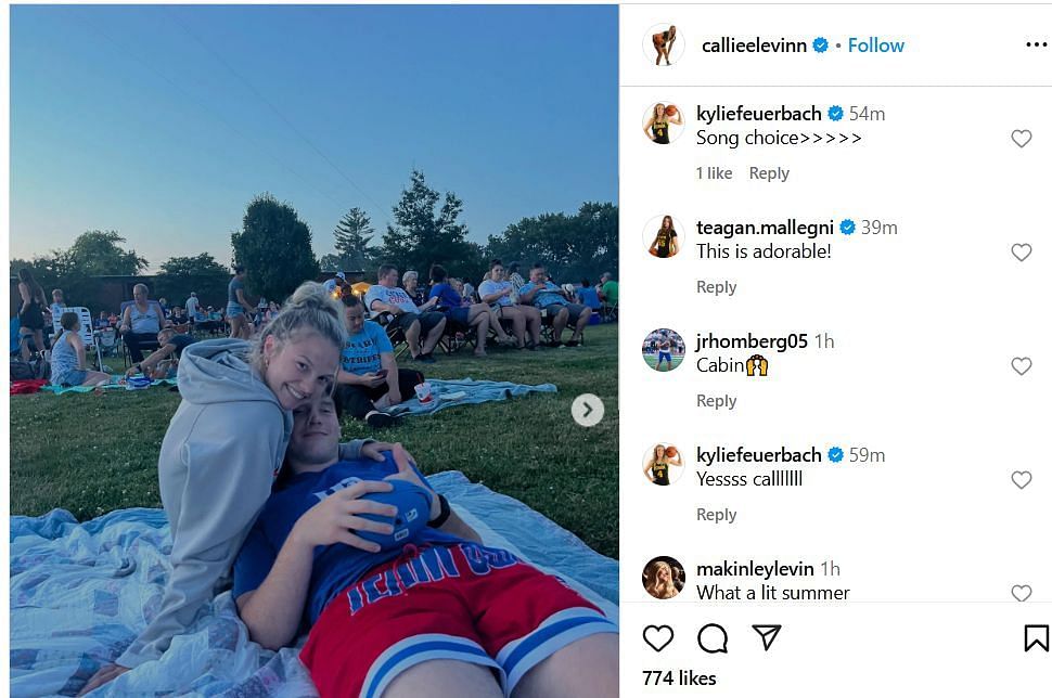 Iowa players show love to teammate Callie Levin on IG. Image via @callieelevin
